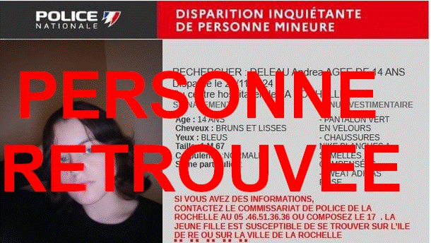 La Rochelle : Andréa retrouvée en région parisienne !