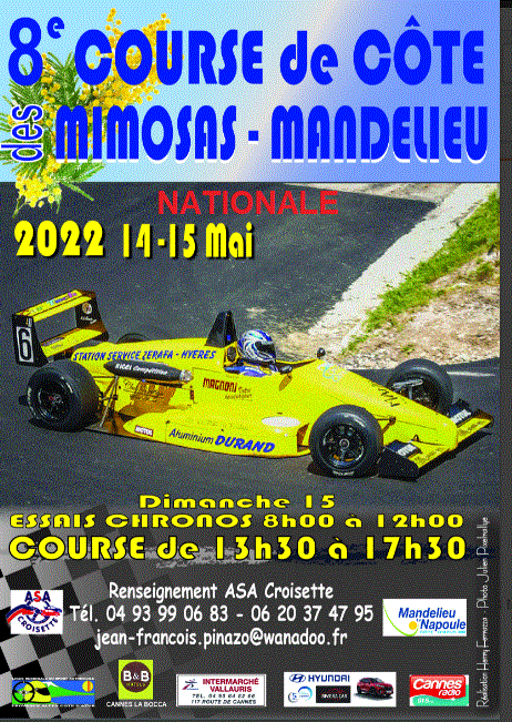 La 8° Course de Côte des Mimosas les 14 et 15/05/22 à Mandelieu